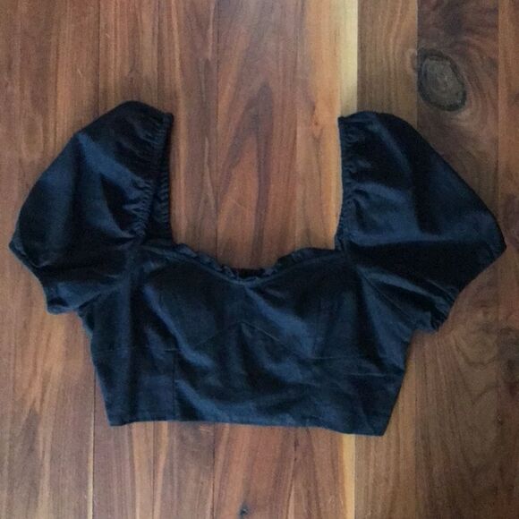 House of Harlow 1960 Puff Sleeve Linen Blend Crop Top Black sz 10 NWOT - Picture 5 of 15
